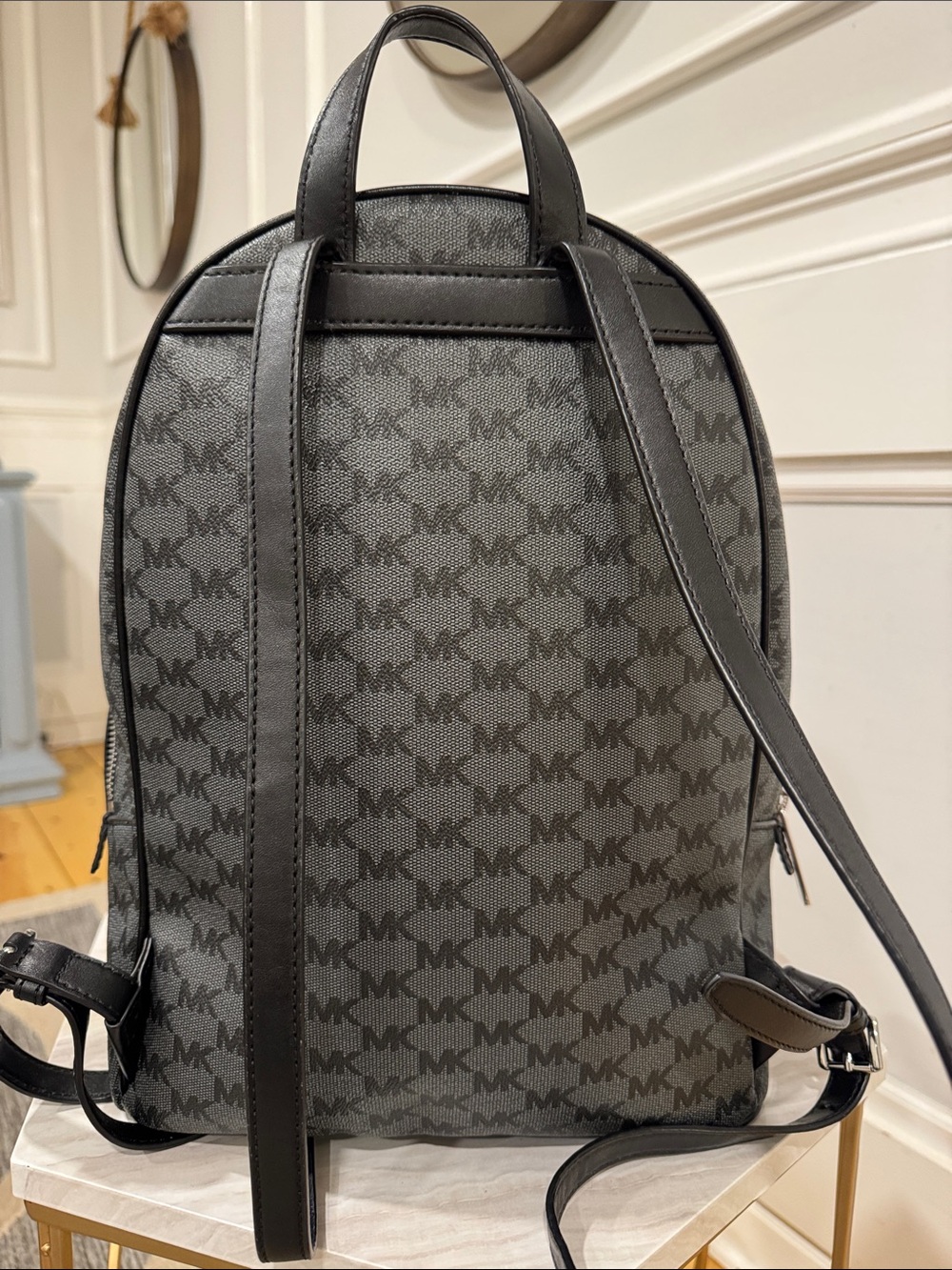 Michael Kors Bag Jet Set MK Logo Black Gray Backpack - Picture 6 of 17